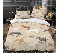 MMDASBVPE Caballo al Atardecer Funda de Edredón Juego de 3 Piezas Impresión 3D Cierre de Incluye Fundas de Almohada Suave Pintura de paisajes Naturales Funda Edredon for niña King（220x240cm）