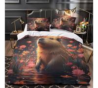 MMDASBVPE Carpincho en Flores Funda de Edredón Estampado 3D Juego de 3 Piezas Cierre de Incluye Fundas de Almohada Transpirable Vida Salvaje fantástica Funda Edredon for Adultos Single（135x200cm）