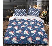 MMDASBVPE Criaturas Marinas ajolotes Funda de Edredón Suave 3 Piezas Impresión 3D con Fundas de Almohada Transpirable Patrón acuático de Dibujos Animados Funda Edredon for Familia Single（135x200cm）