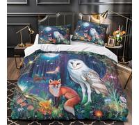 MMDASBVPE Escena Nocturna del Bosque Funda de Edredón 3 Piezas Suave Estampado 3D con Fundas de Almohada Lavables Ilustración de Vida Salvaje fantástica Funda Edredon for jóvenes Single（135x200cm）