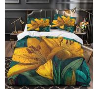 MMDASBVPE Flores de Lirio Amarillo Funda de Edredón Diseño 3D Suave 3 Piezas Cremallera Oculta con Fundas de Almohada Antibacteriana Ilustración botánica Funda Edredon for Familia Single（135x200cm）