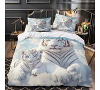 MMDASBVPE Mamá Tigre Blanca Funda de Edredón con Fundas de Almohada 3 Piezas Microfibra de poliéster Estampado 3D Cremallera Oculta Vida Salvaje fantástica Funda Edredon for niños Single（135x200cm）