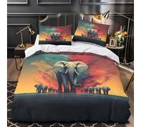 MMDASBVPE Manada de Elefantes Funda de Edredón 3 Piezas Microfibra Suave Impresión 3D Cierre de Cremallera Oculta con Fundas de Almohada Lavables Digital Funda Edredon for Familia Single（140x200cm）