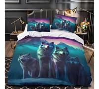 MMDASBVPE Manada de Lobos Funda de Edredón 3 Piezas Impresión 3D Cierre de Cremallera Oculta con Fundas de Almohada Arte Digital de fantasía_1 Funda Edredon for niños y niñas Single（135x200cm）