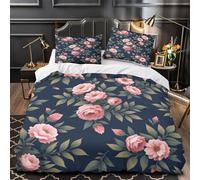 MMDASBVPE Rosas Rosadas Funda de Edredón de poliéster 3 Piezas Impresión 3D Cierre de Cremallera Oculta con Fundas de Almohada Lavables Patrón Floral Vintage Funda Edredon for niños Single（135x200cm）