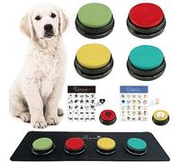 MMGGAISH 4 Botones de Perro para comunicación, Botones grabables, Botones para Perros, 4 Botones, 1 Almohadilla de Goma, 50 calcomanías, Entrena a tu Perro para Hablar