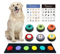 MMGGAISH Botón Parlanchín para Perros de 6 Piezas, Botón Parlanchín para Perros, Botón de Adiestramiento para Perros de 30 Segundos con Alfombrilla Impermeable Antideslizante y 50 Pegatinas