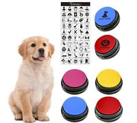 MMGGAISH Juego de 4 botones de perro parlante, botón de perro para hablar con tu perro, voz grabable en 30 segundos, botón de entrenamiento de zumbador para mascotas con instrucciones y 50 calcomanías