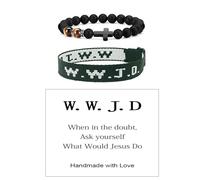 MMIUAEG What Would Jesus Do Pulseras hechas a mano trenzadas con cruz WWJD para mujeres y hombres, buena bendición, joyería religiosa cristiana, regalo negro, mediano