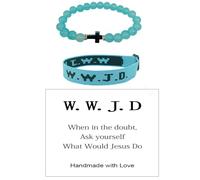 MMIUAEG What Would Jesus Do Pulseras hechas a mano trenzadas con cruz WWJD para mujeres y hombres, buena bendición, religiosa, joyería cristiana, pulsera de regalo, Medium, Piedra de zinc, No es una