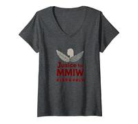 MMIW Justicia para Mujeres indígenas desaparecidas y asesinadas Camiseta Cuello V, Mujer, Jaspeado Oscuro, XXL