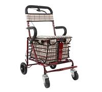 MMM@ Carro de compras para ancianos/Vehículo de recreo/Walker plegable/Andador/Equipo de rehabilitación Caminata plegable Carro de cuatro ruedas Rojo Pedal de rueda individual Tamaño: 60cm * 4