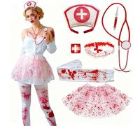 MmmLucipor Disfraz Enfermera Halloween Zombi Traje Enfermera Zombie, Falda Tutu Ensangrentada Disfraz de enfermera de Zombi Para Mujer, disfraz de terror para carnaval