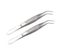MMOBIEL 2 Pinzas de Acero Inoxidable de 12 cm/5 in con Punta Curvada y Dentada. Herramienta Profesional de Pinza Multiusos para Trabajos industriales, de Laboratorio, jardinería, Cocina