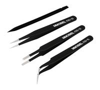 MMOBIEL 3x Pinzas Industriales de Precisión ESD Anti-Estáticas de Acero Inoxidable para Electrónica, Joyería, Ordenadores, Trabajos de Laboratorio, Manualidades y Hobbies - Incl. Planca de plástico