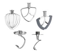 MMOBIEL 5 Piezas de Acero INOX para KitchenAid 4.5-5 Cuartos Tilt-Head Batidoras Serie Artisan & Classic K45 Batidor, Batidora Plana, Batidor Flex Edge, Gancho Amasador en Espiral y Gancho de Masa