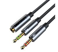 MMOBIEL Adaptador Divisor de Auriculares - 3.5mm Mic Audio Y Splitter para Ordenador - 1 Hembra a 2 Machos (Estéreo y Micrófono) - Divisor de Audio y Micrófono para Auriculares a PC, Portátil - 30cm