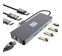 MMOBIEL Adaptador USB Tipo C to Dual HDMI & DisplayPort 4K@60Hz, 100W Power Delivery, 3X USB 3.0, Eth 1000Mbps - 8-in-1 Docking Station USB-C - Cuádruple Display Multiport para Portátil, Tableta etc.