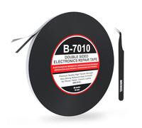 MMOBIEL Cinta Adhesiva de Doble Cara 10mm, Rollo de 50m - Cinta de Montaje Negra con Fuerte Adhesivo Acrílico para Reparación de Pantallas LCD, Cristal, Teléfonos, Tabletas, Portátiles - Incluye Pinza