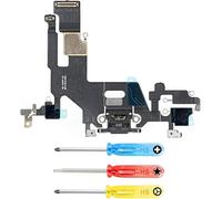 MMOBIEL Conector de carga compatible con iPhone 11 2019 - Dock Connector - Cable de recambio - con conector de audio/micrófono/antena de repuesto - Incl. Destornillador - Negro