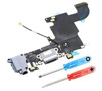 MMOBIEL - Conector de carga compatible con iPhone 6s 2015 - Dock Connector - Cable de recambio - con conector de audio/micrófono/antena de repuesto - INCLU. Destornillador - Gris