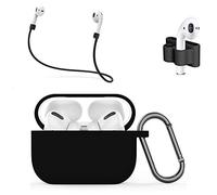 MMOBIEL Estuche de Silicona a Prueba de Golpes Compatible con AirPods Pro Funda Protectora Skins 4 en 1 Set con Clip para la Oreja Ganchos Correa (Negro)
