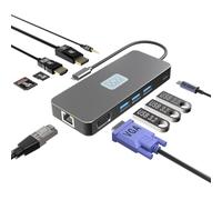 MMOBIEL Hub USB-C a 3X USB 3.2, Lector Tarjetas SD/TF, 1000Mbps Eth, HDMI/DisplayPort 4K@60Hz, VGA, Salida de Audio de 3.5mm, 100W Power Delivery - Hub USB 11-en-1 - Multipuerto de Triple Pantalla