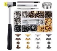 MMOBIEL Juego de 120 botones de presión de cierre rápido, acero inoxidable, 4 colores para vaqueros, chaquetas, ropa, incluye pinzas perforadoras fuertes y martillo