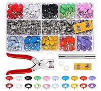 MMOBIEL Juego de 200 botones de presión de acero inoxidable con 4 colores diferentes, incluye alicates de perforación para cuero, cabezales de metal de 12 mm, incluye martillo