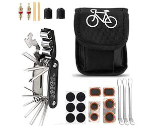 MMOBIEL Juego de Herramientas para Reparación de Neumáticos de Bicicleta -16 en 1 Herramienta Multifuncional para Bicicleta - Kit Completo de Parcheo de Neumáticos - Bolsa de Herramientas