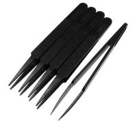MMOBIEL Juego de pinzas de precisión plásticas multifuncionales antiestáticas 5 pzas., pinzas con puntas puntiagudas para electrónica, creación de joyas, trabajos de laboratorio y reparaciones, negras