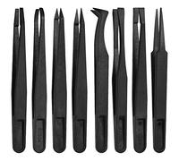 MMOBIEL Juego de pinzas de precisión plásticas multifuncionales antiestáticas 8 pzas., pinza con punta plana e inclinada, pinzas con puntas curvadas o puntiagudas