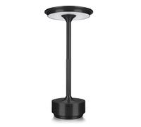 MMOBIEL Lámpara de Mesa LED Inalámbrica Redonda de Metal Recargable con Control Táctil, 3 Tonos Regulables, Batería 1800mAh, USB-C para Interior/Exterior, Dormitorio, Restaurante - Negro