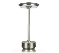 MMOBIEL Lámpara de Mesa LED Inalámbrica Redonda de Metal Recargable con Control Táctil, 3 Tonos Regulables, Batería 1800mAh, USB-C para Interior/Exterior, Dormitorio, Restaurante - Plata