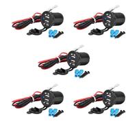 MMOBIEL - Lote de 5 Cargadores universales USB Impermeables con 2 enchufes LED Azul con 2 Tomas USB, 1 de Carga rápida 2,1 A, 12 V para Instalar para su Uso en Barcos, Motocicletas, quads, etc