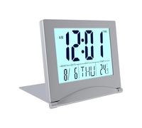 MMOBIEL Reloj Despertador Digital LCD Alarma de Viaje Plegable con Luz de Fondo - Reloj con Indicación de Día, Fecha y Temperatura - Despertador de Escritorio Funciona con Pilas - Plata