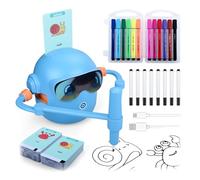 MMOBIEL Robot de Dibujo para Niños Juguete Educativo Interactivo con 100 Tarjetas, 12 Rotuladores de Colores, Guía por Voz y Batería USB-C - Regalo Creativo para 3-9 Años - Azul