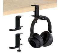 MMOBIEL Soporte de Auriculares Bajo Escritorio Ajustable - Soporte de Auriculares Plegable - Ayuda de Cascos de Juego para Escritorio - Gancho Colgador de Audífono de Ajuste - Aluminio Negro