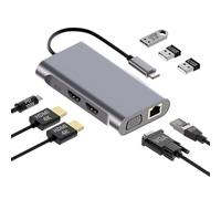 MMOBIEL USB-C a Hub HDMI Doble - 8-en-1 USB-Hub - Estación de Acoplamiento a USB 3.0, 2X USB 2.0, 2X HDMI, VGA, PD & Eth - Triple Pantalla para Portátiles, Teléfonos Inteligentes etc. - Aluminio