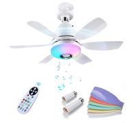 MMOBIEL Ventilador de Techo con Luz y Altavoz Bluetooth Lámpara LED Regulable (3000K a 6500K) con Mando, 7 Colores RGB, Música Sincronizada, 3 Velocidades, 2x6 Aspas, Casquillo Rosca E27- Blanco
