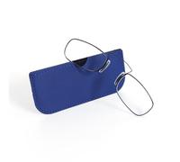 MMOWW Gafas de Lectura de Metal Rectángulo con Clip en la Nariz para Hombres Mujeres con Funda de Piel de Bolsillo Gafas con Ultraligero Tecnología Flex-Fit (Azul, +3.5)