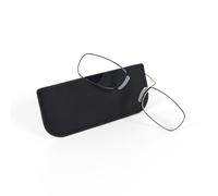 MMOWW Gafas de Lectura de Metal Rectángulo con Clip en la Nariz para Hombres Mujeres con Funda de Piel de Bolsillo Gafas con Ultraligero Tecnología Flex-Fit (Negro, +1.0)