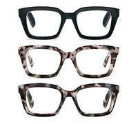 MMOWW Paquete de 3 gafas de lectura de gran tamaño para mujer, gafas antiluz azul con marco cuadrado (negro+azul gris concha de tortuga + marrón gris concha de tortuga 2.0)