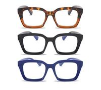 MMOWW Paquete de 3 lentes de lectura de gran tamaño para mujer, lentes antiluz azul con marco cuadrado +2.0