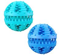 MMSGA 2 Pcs Pelota Denta de Caucho Natural para Perros y Gatos,Pelota de Juguete para Perros,Limpieza Dental/Masticar/Formación en IQ/Distribución de Alimentos para Perro y Gato (Azul + Azul, 8cm)