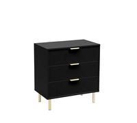 MMT - Cajonera brillante, color blanco o negro, cajones de almacenamiento estriados con asas y patas doradas, opciones de 3 o 5 cajones, elegante cómoda para dormitorio (3 cajones)