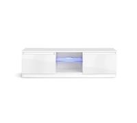 MMT Furniture Designs Ltd Mueble de TV Blanco Brillante con Luces LED, Madera, 140 cm de Ancho