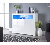 MMT Furniture Designs Ltd SIB-04 - Aparador de 3 puertas con tiras LED (116 cm de ancho), color blanco mate y brillante