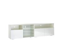 MMT - Mueble de TV blanco de 200 cm con estante de barra de sonido, luces LED de 200 cm de largo, adecuado para televisores de hasta 90 pulgadas, 65, 75, 80, 82 y 84 pulgadas (blanco)