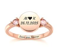 MMXX Anillos Piedra Natal Personalizados para Mujer Anillo Promesa Foto Nombre Personalizado Opción Grabado Foto Texto Joyas Conmemorativas Regalo para Amantes Madres y Mujeres (Estilo A3 - Talla 20)